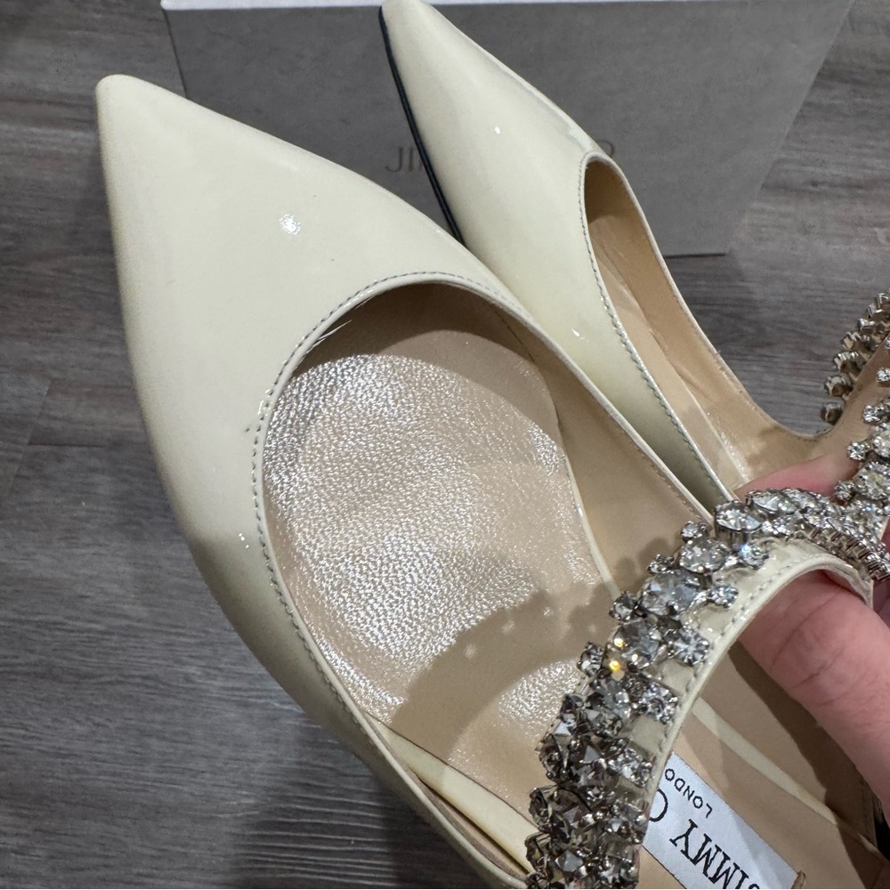 Jimmy Choo Bing Crystal Strap Patent Leather in Linen Mule Flats - Picture 7 of 16